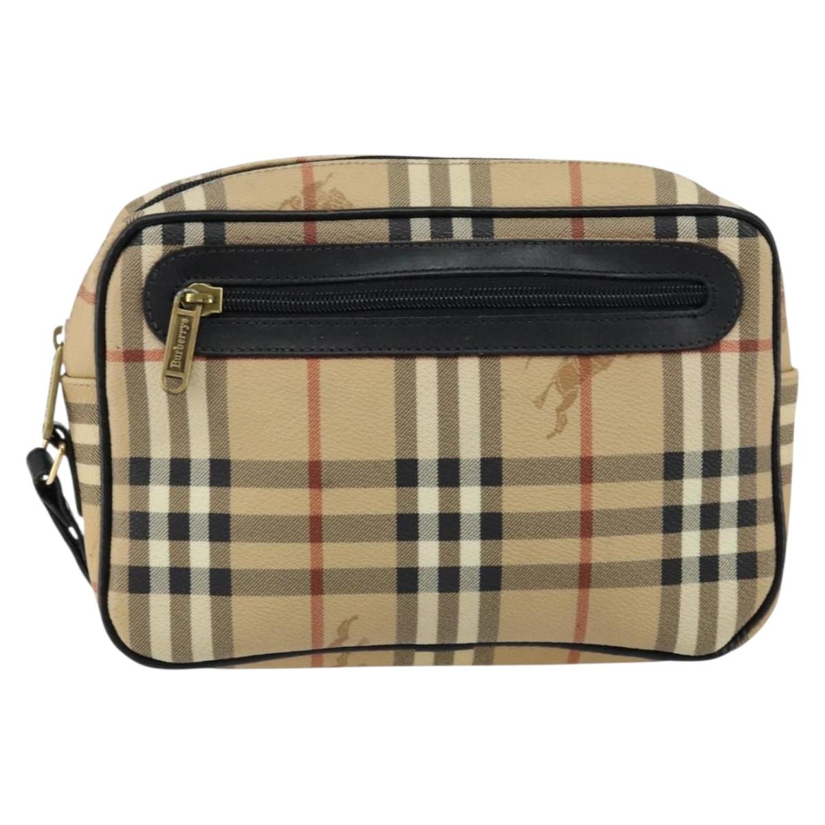 Burberrys Nova Check Clutch Bag PVC Beige Gold Auth ep11601