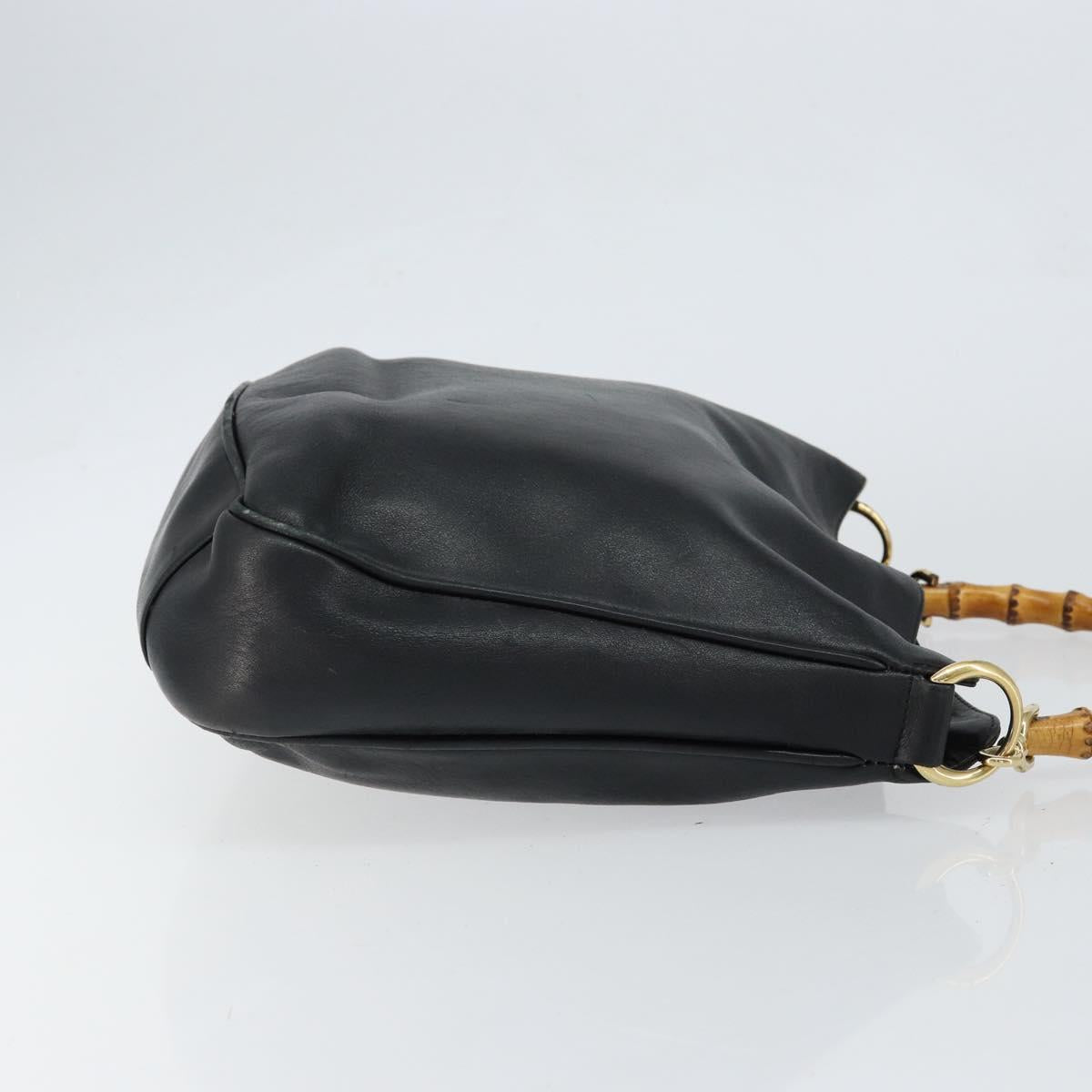 GUCCI Bamboo Hand Bag Leather Black Gold 001 2123 1638 Auth ep11605