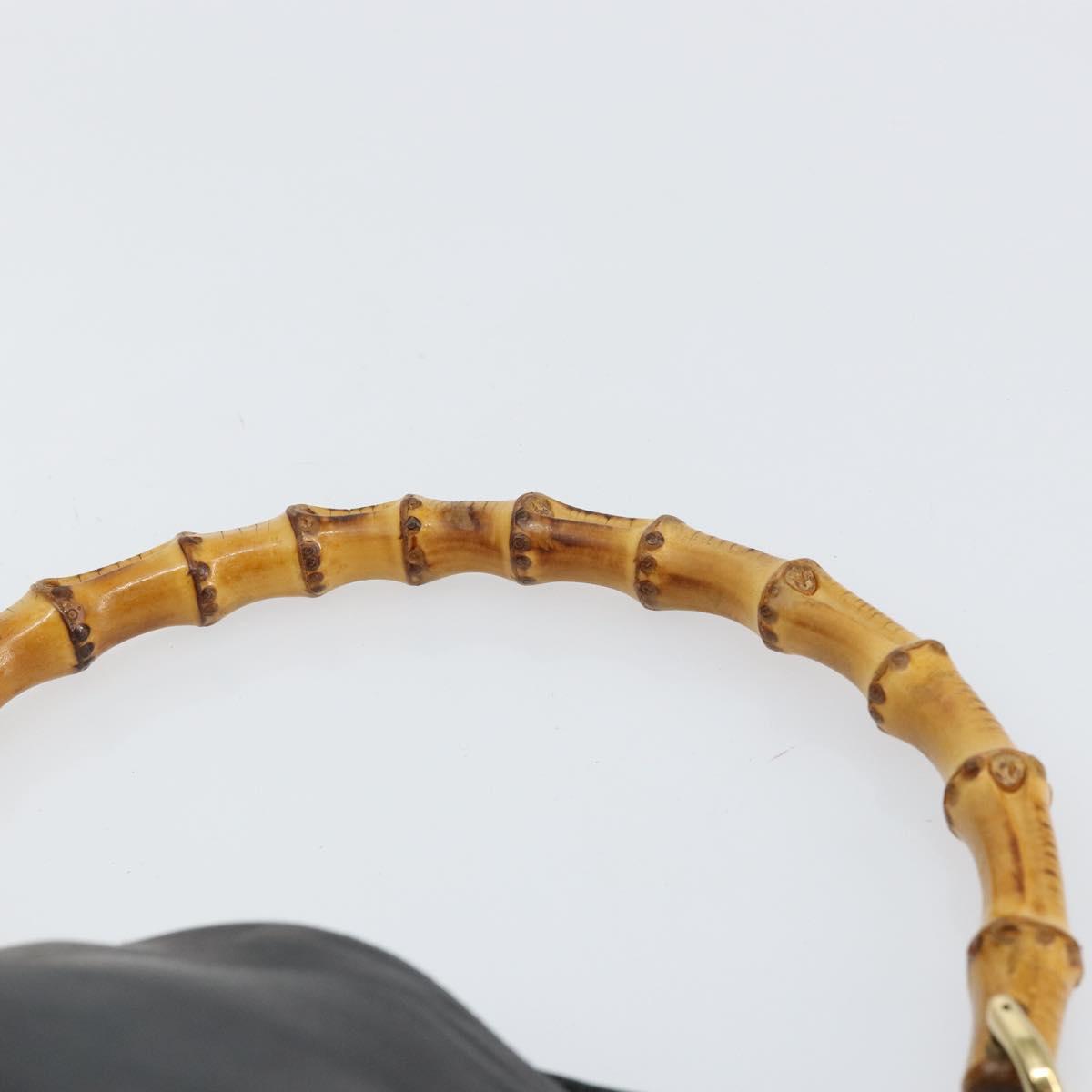 GUCCI Bamboo Hand Bag Leather Black Gold 001 2123 1638 Auth ep11605