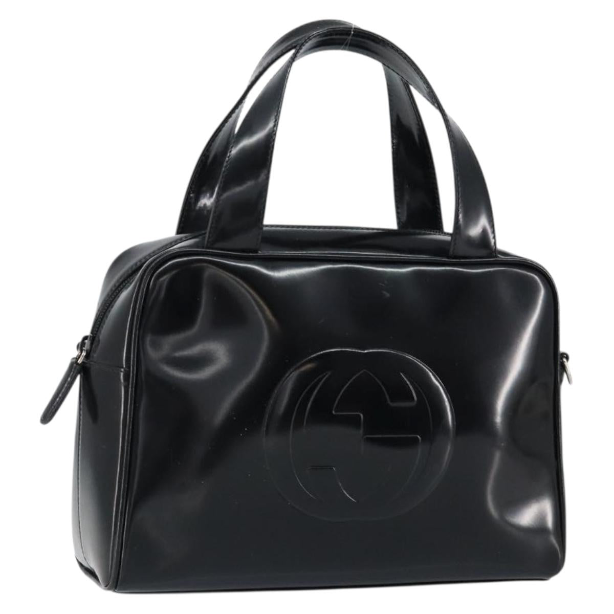 GUCCI Soho Hand Bag Enamel Black Silver 000 2058 0505 5 Auth ep11607
