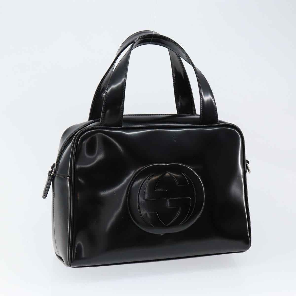 GUCCI Soho Hand Bag Enamel Black Silver 000 2058 0505 5 Auth ep11607