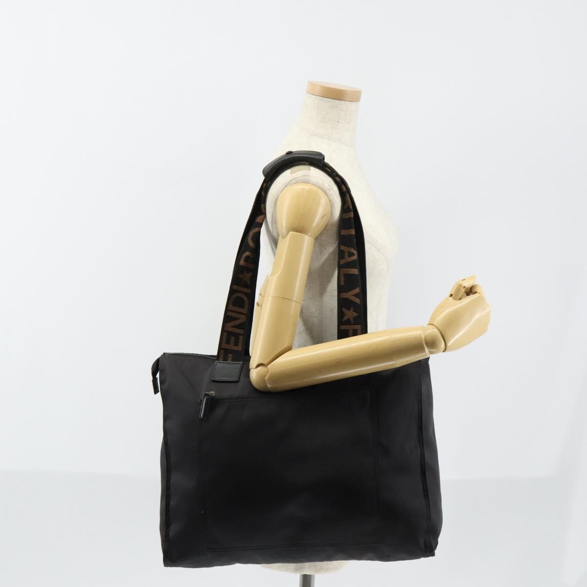 FENDI Tote Bag Nylon Black Silver Auth ep11611