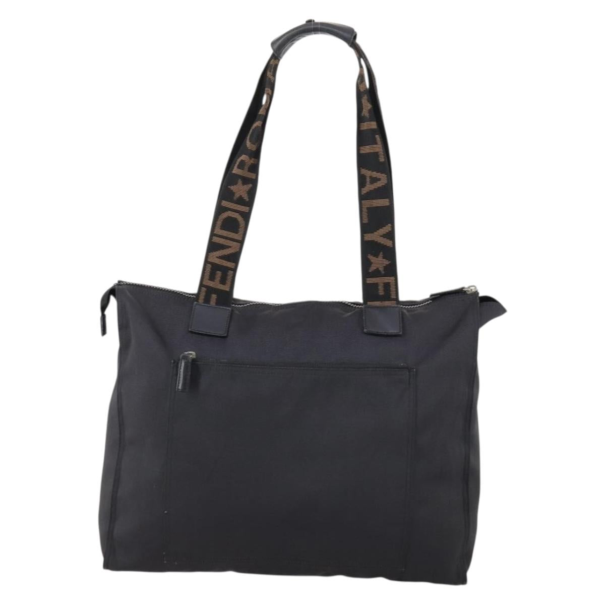 FENDI Tote Bag Nylon Black Silver Auth ep11611