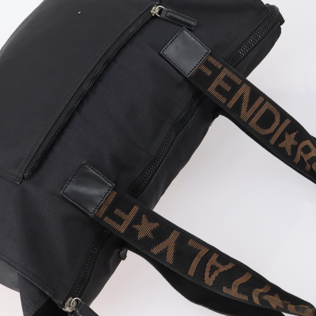 FENDI Tote Bag Nylon Black Silver Auth ep11611