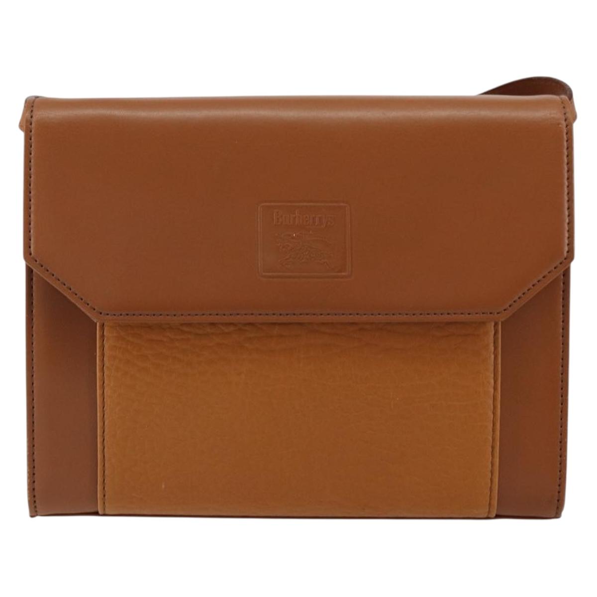 Burberrys Shoulder Bag Leather Gold Brown Auth ep11612