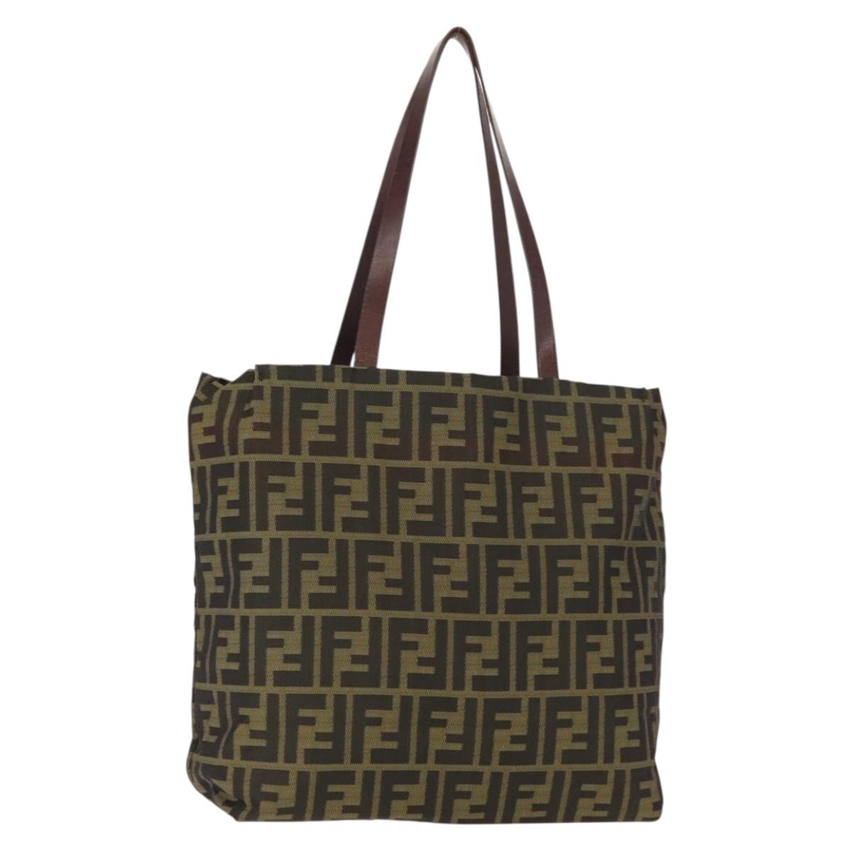 FENDI Zucca Canvas Tote Bag Black Brown Auth ep11618