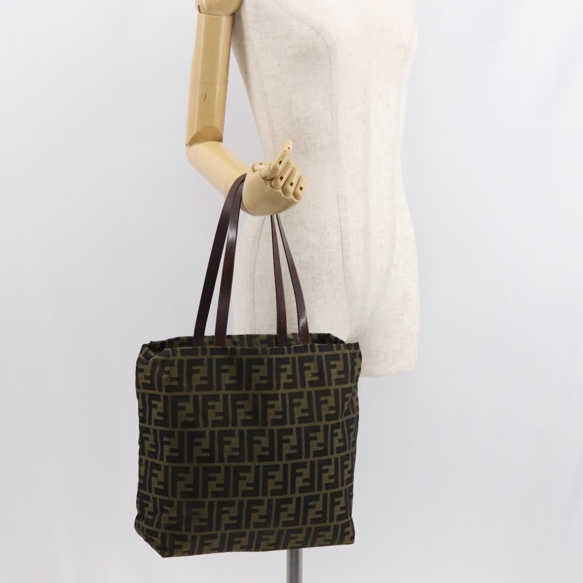 FENDI Zucca Canvas Tote Bag Black Brown Auth ep11618