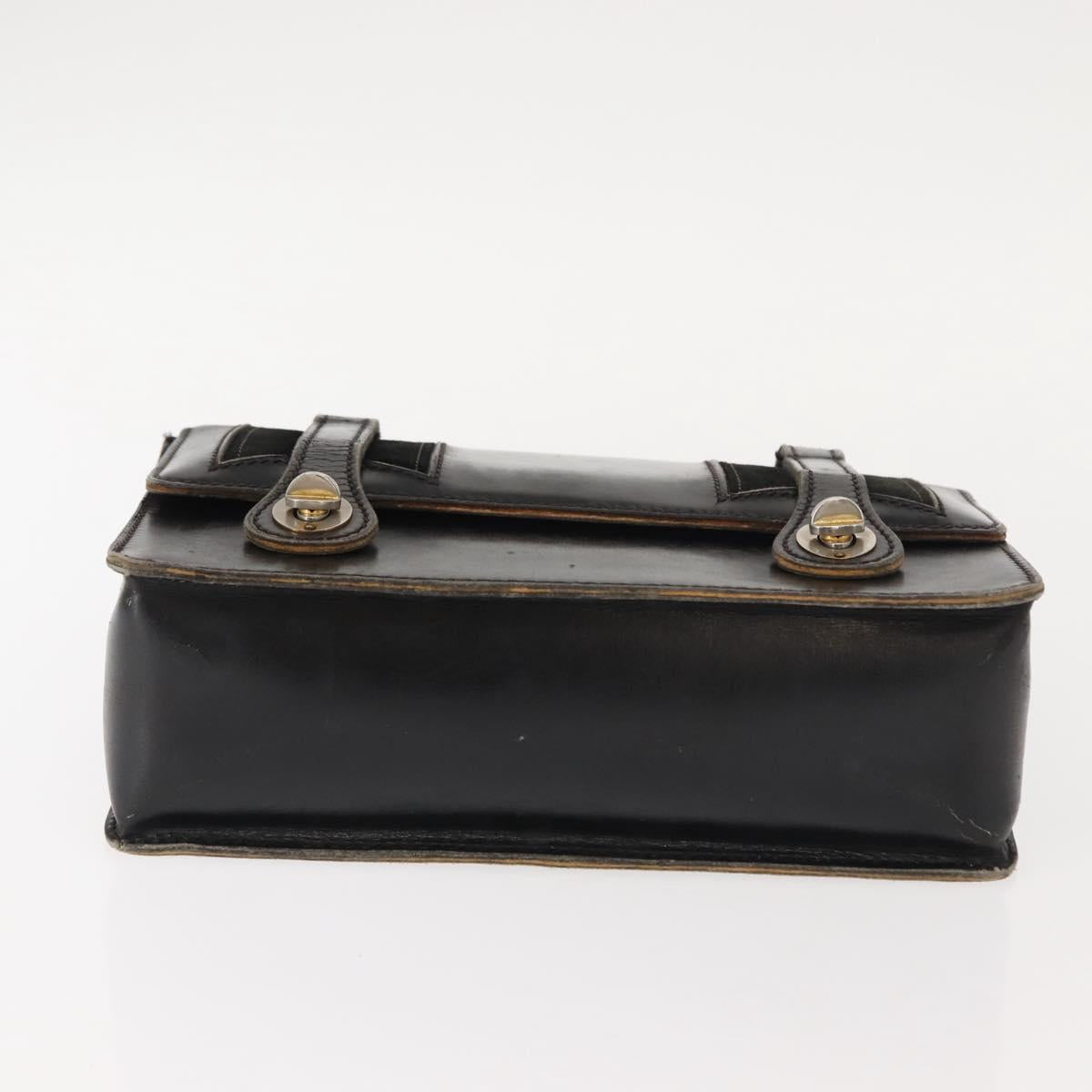 GUCCI Bamboo Hand Bag Leather Black Gold Auth ep11619