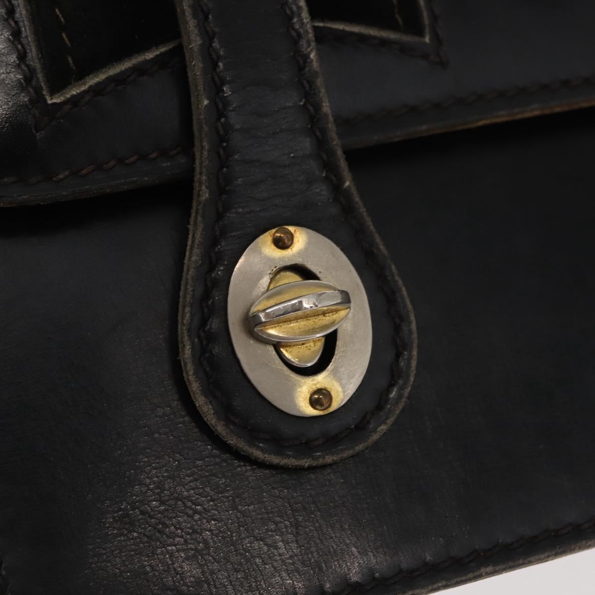 GUCCI Bamboo Hand Bag Leather Black Gold Auth ep11619