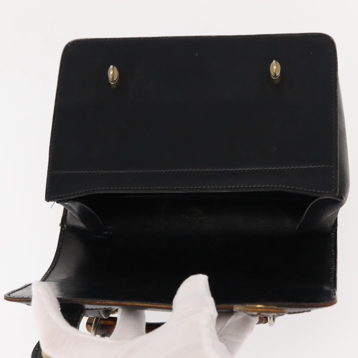 GUCCI Bamboo Hand Bag Leather Black Gold Auth ep11619