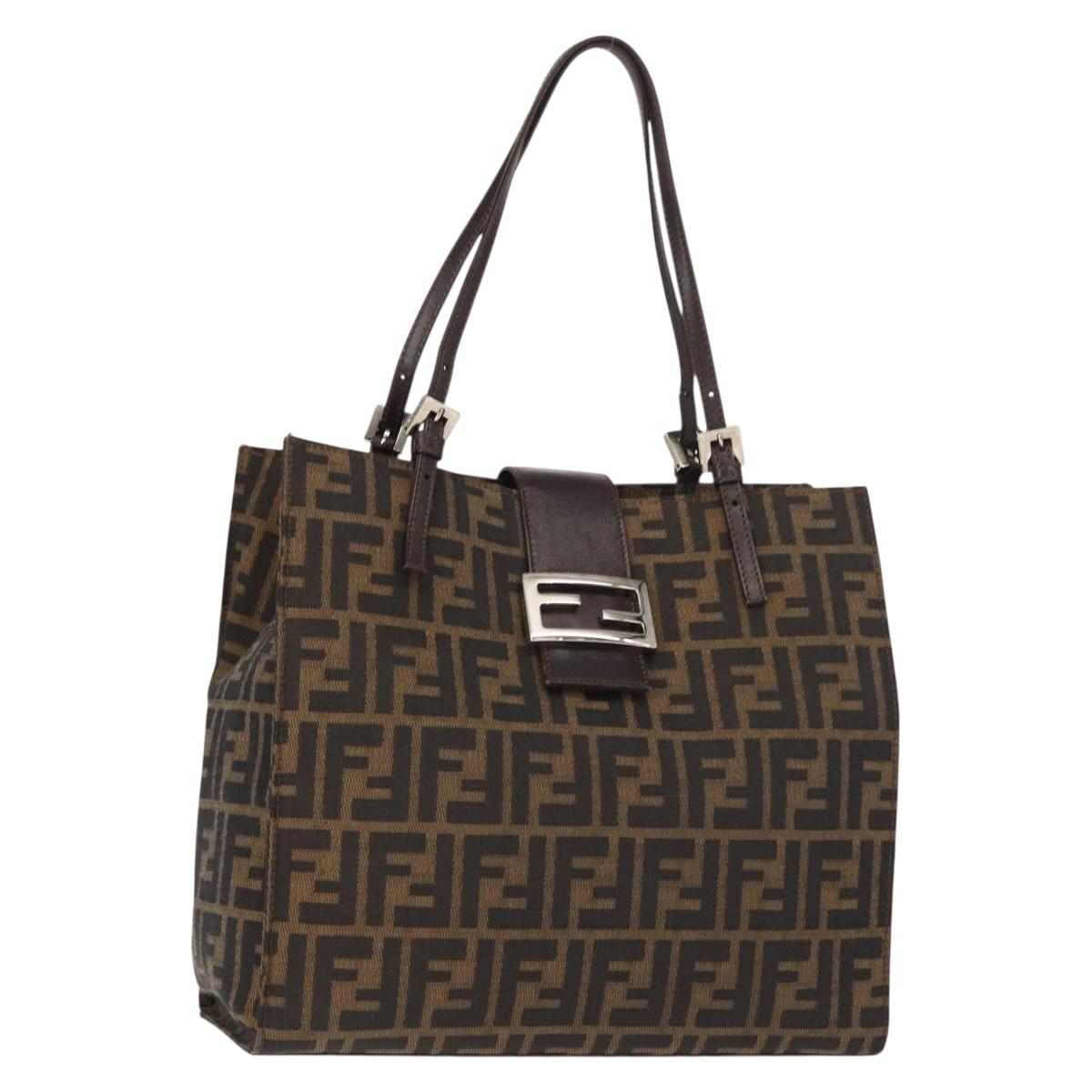 FENDI Zucca Canvas Mamma Baguette Tote Bag Black Brown Auth ep11622