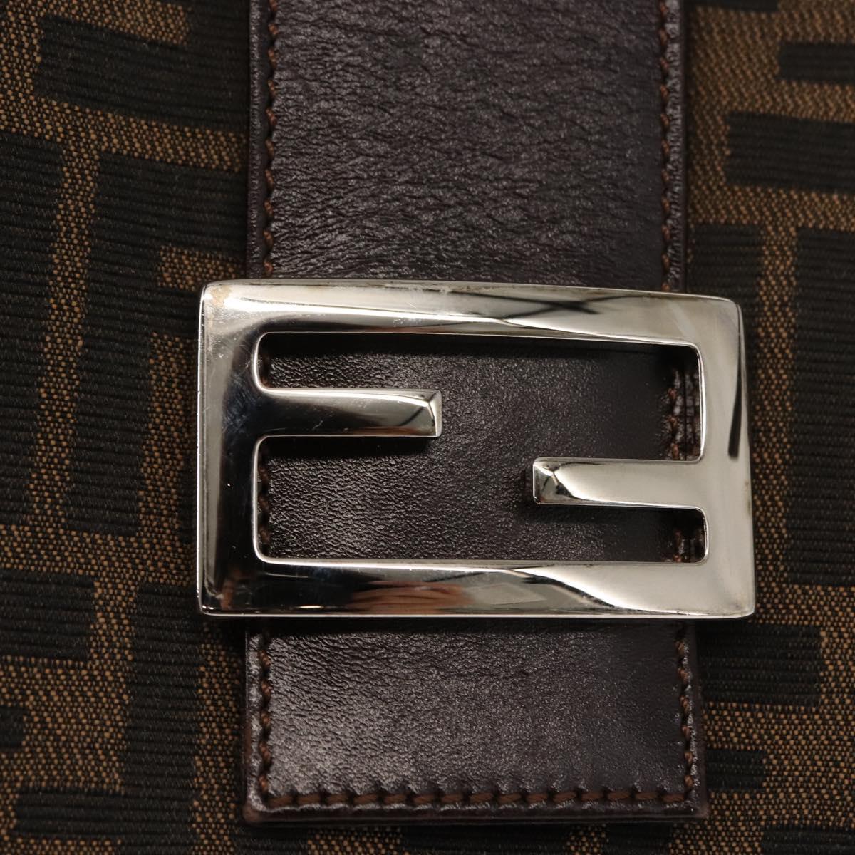 FENDI Zucca Canvas Mamma Baguette Tote Bag Black Brown Auth ep11622