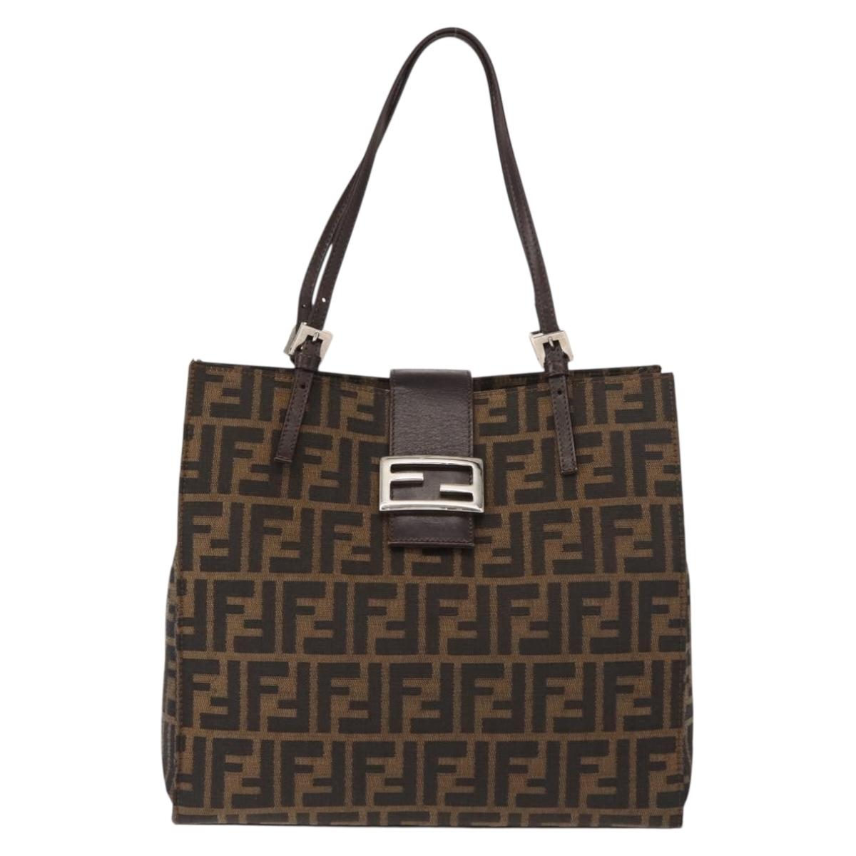 FENDI Zucca Canvas Mamma Baguette Tote Bag Black Brown Auth ep11622