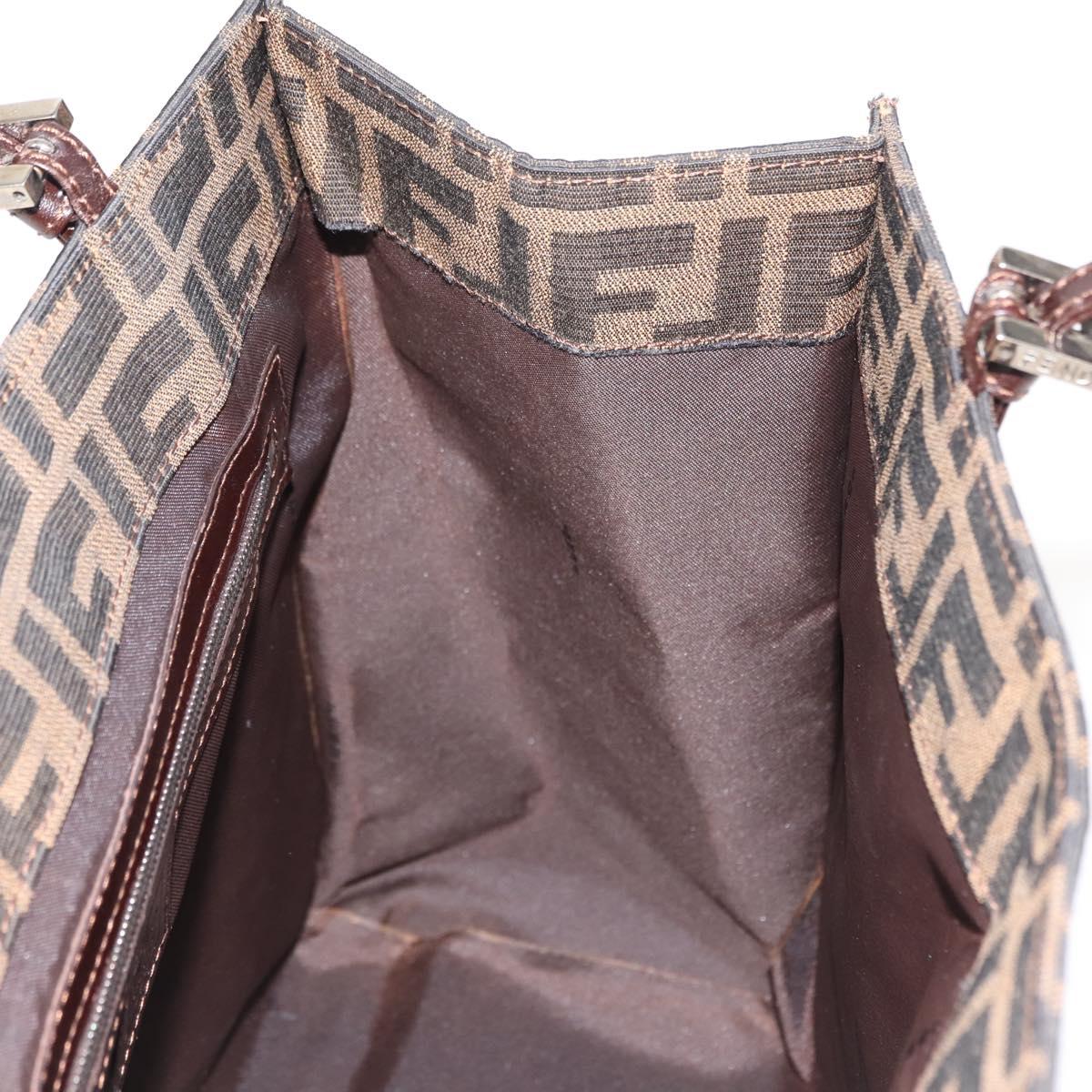 FENDI Zucca Canvas Mamma Baguette Tote Bag Black Brown Auth ep11622