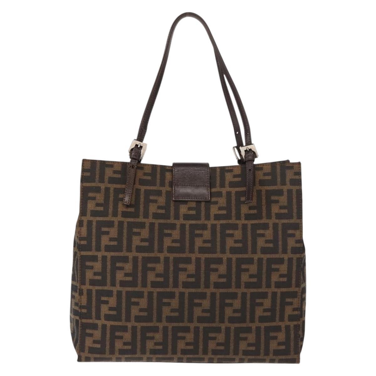 FENDI Zucca Canvas Mamma Baguette Tote Bag Black Brown Auth ep11622