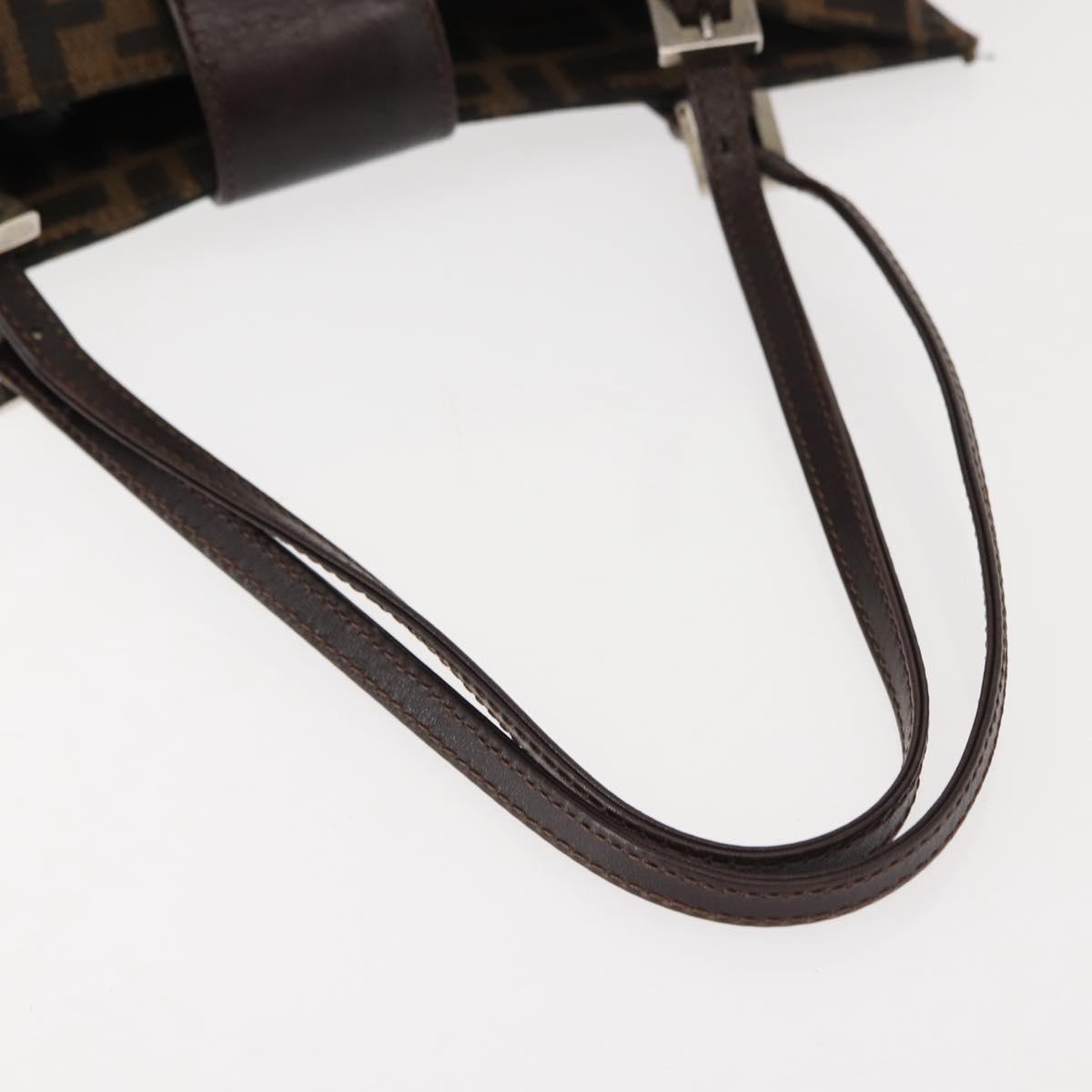 FENDI Zucca Canvas Mamma Baguette Tote Bag Black Brown Auth ep11622
