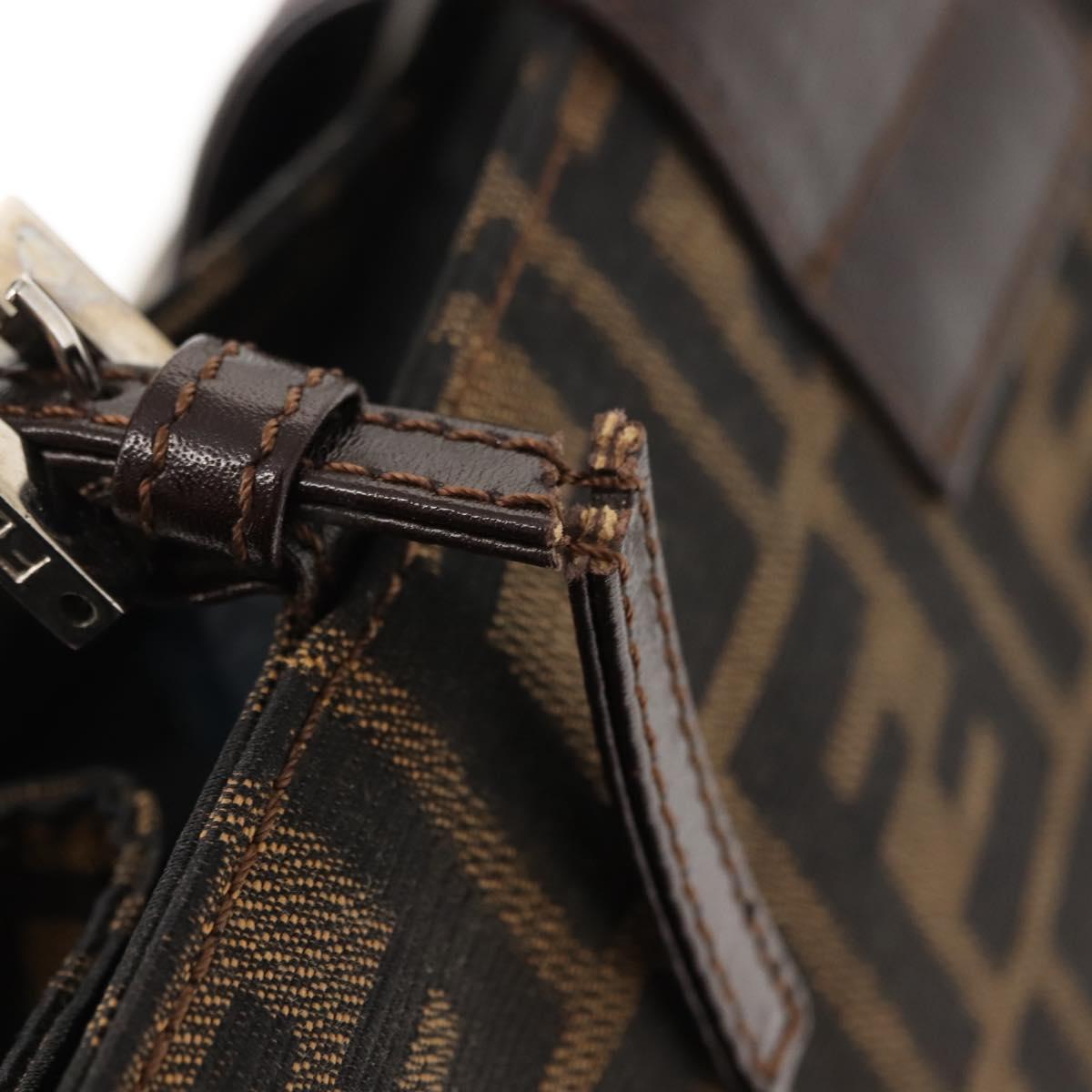 FENDI Zucca Canvas Mamma Baguette Tote Bag Black Brown Auth ep11622