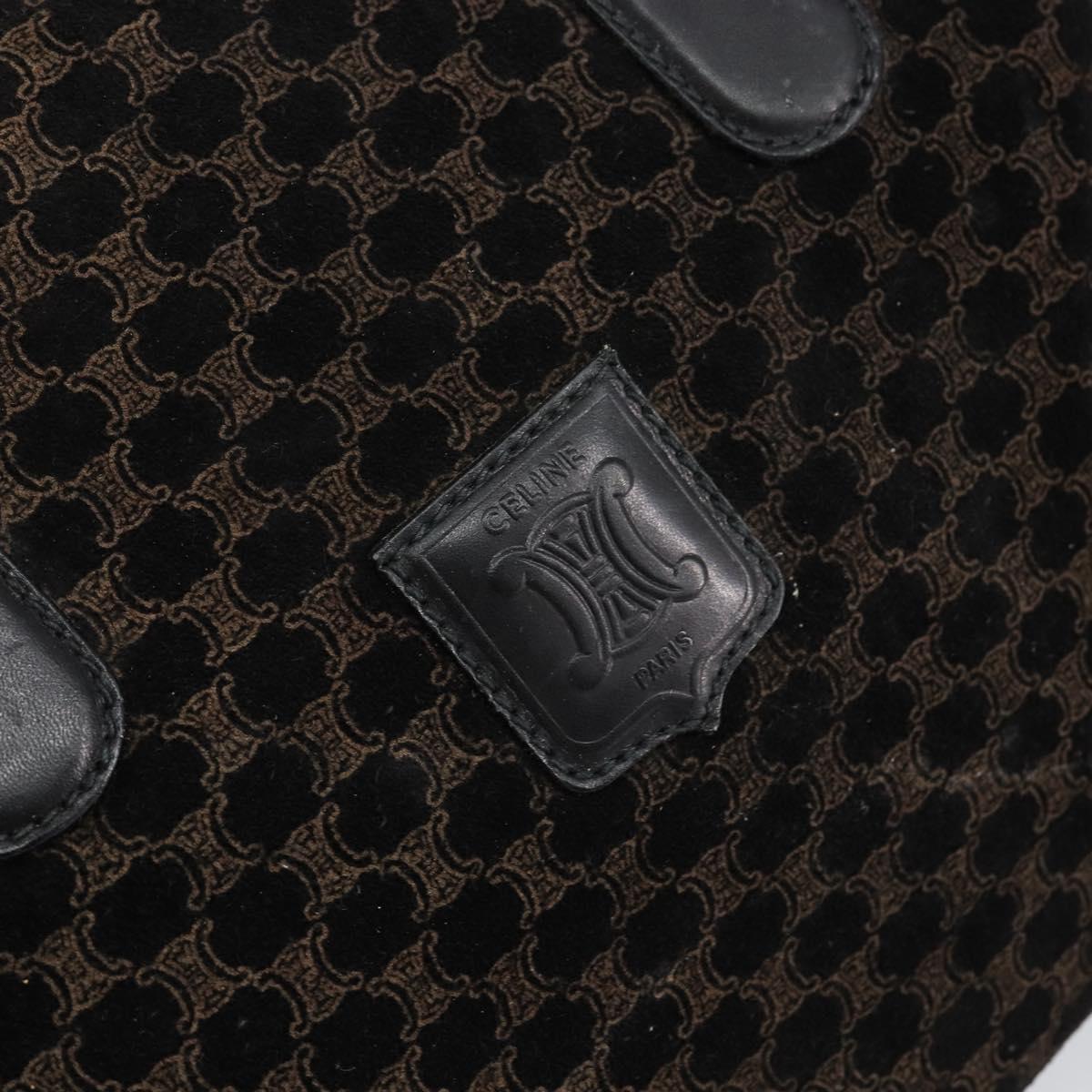 CELINE Macadam Canvas Hand Bag Suede Black Gold Auth ep11623