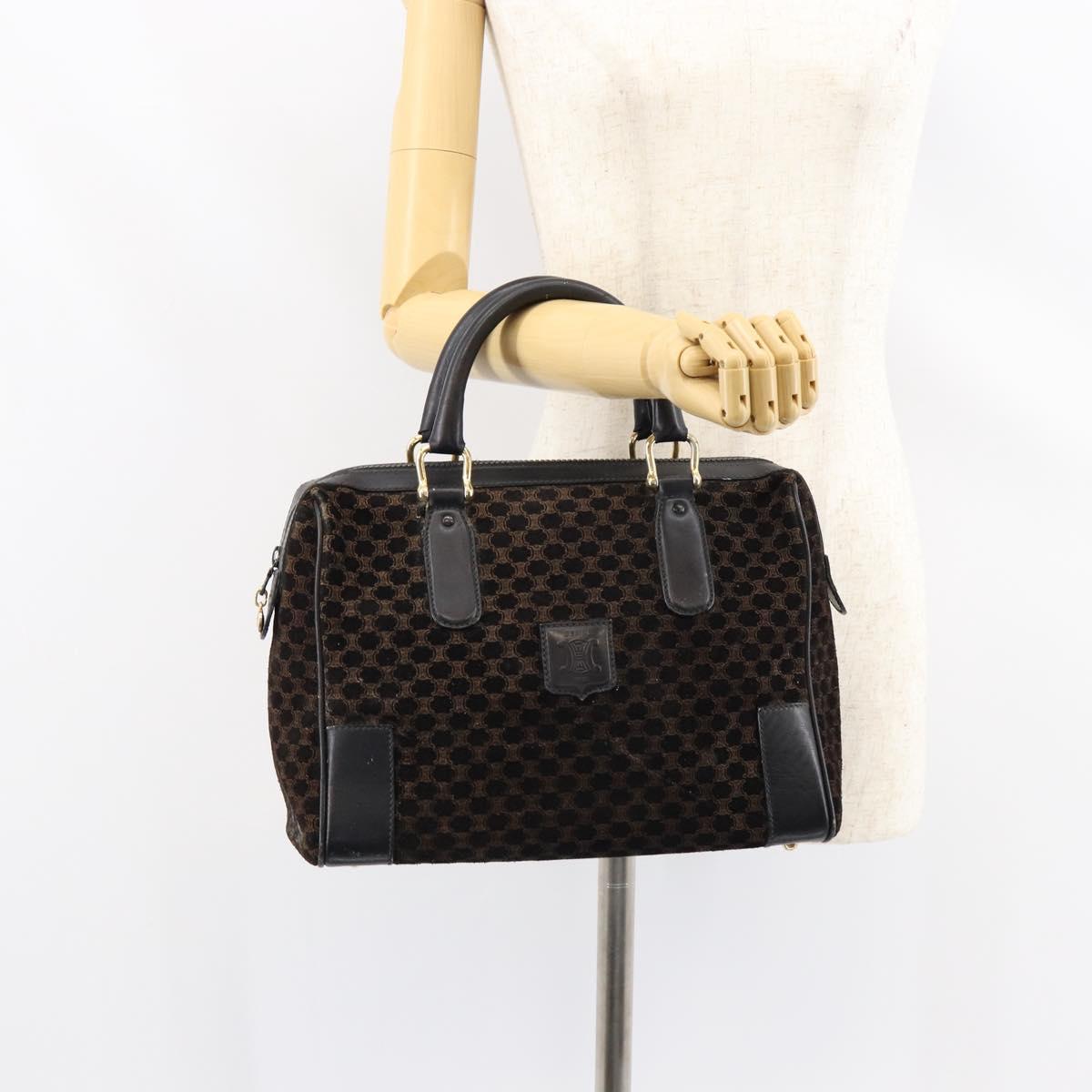 CELINE Macadam Canvas Hand Bag Suede Black Gold Auth ep11623