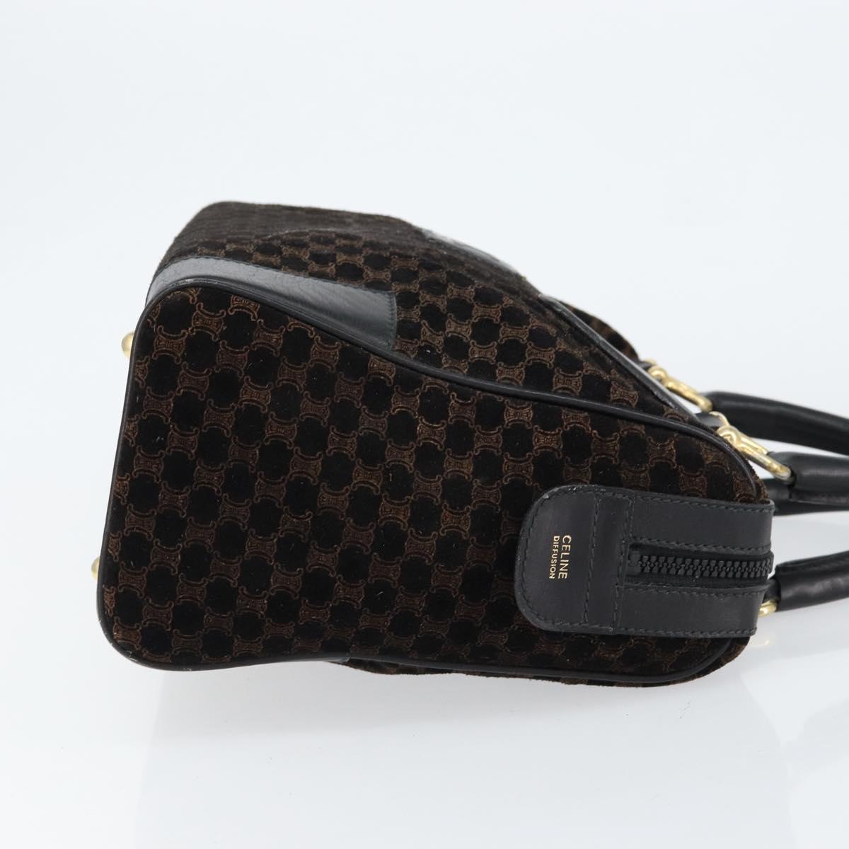 CELINE Macadam Canvas Hand Bag Suede Black Gold Auth ep11623