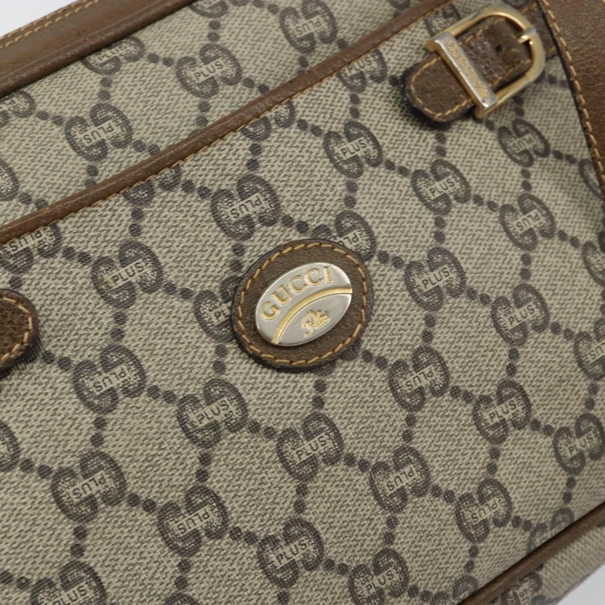 GUCCI GG Plus Supreme Shoulder Bag PVC Beige Gold Auth ep11624