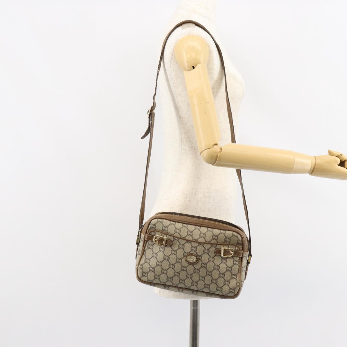 GUCCI GG Plus Supreme Shoulder Bag PVC Beige Gold Auth ep11624