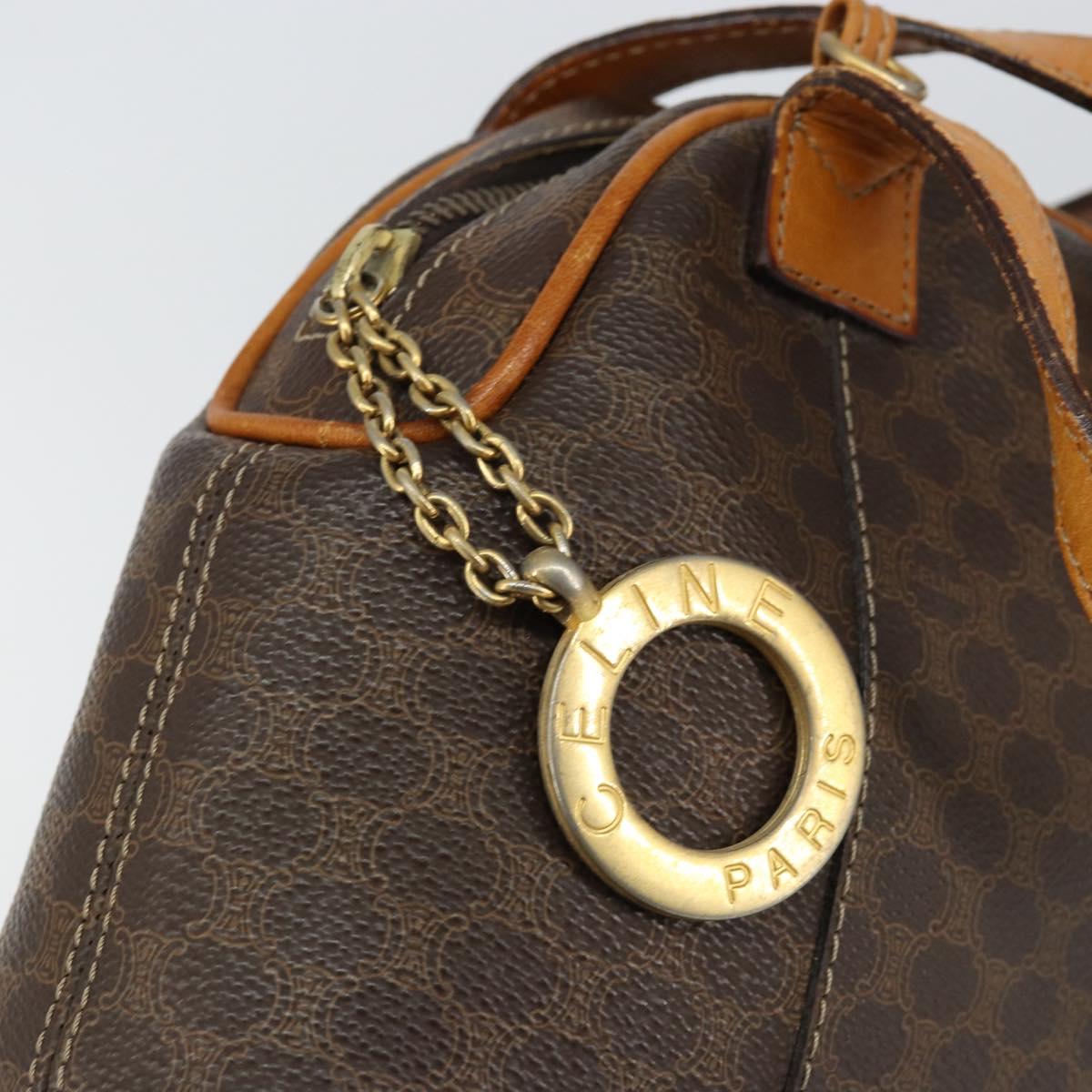 CELINE Macadam Canvas Hand Bag PVC Leather Brown Gold Auth ep11630