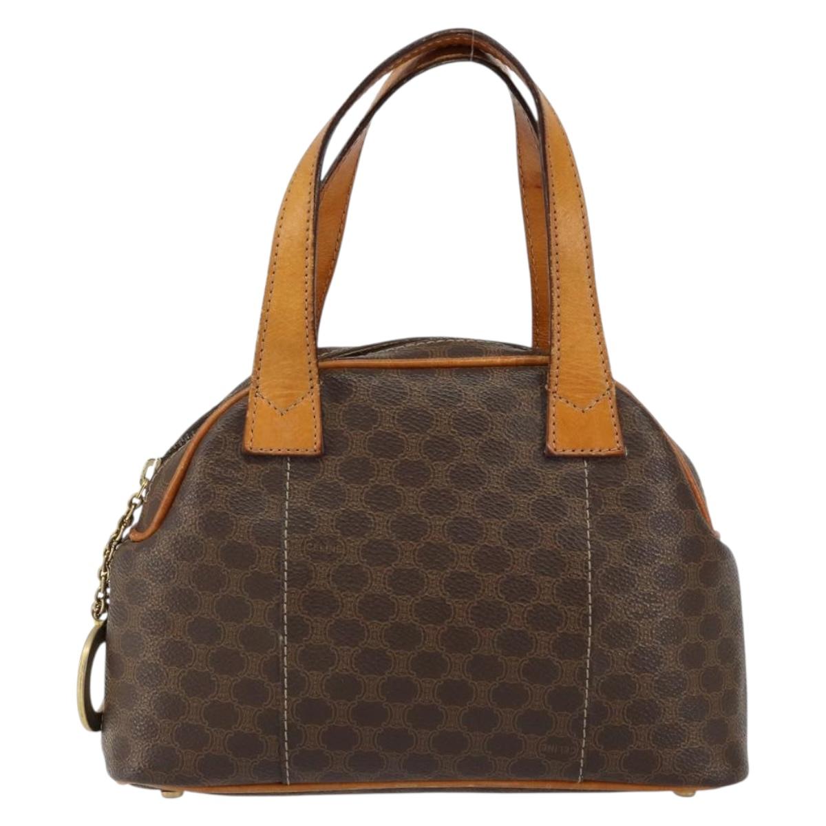CELINE Macadam Canvas Hand Bag PVC Leather Brown Gold Auth ep11630