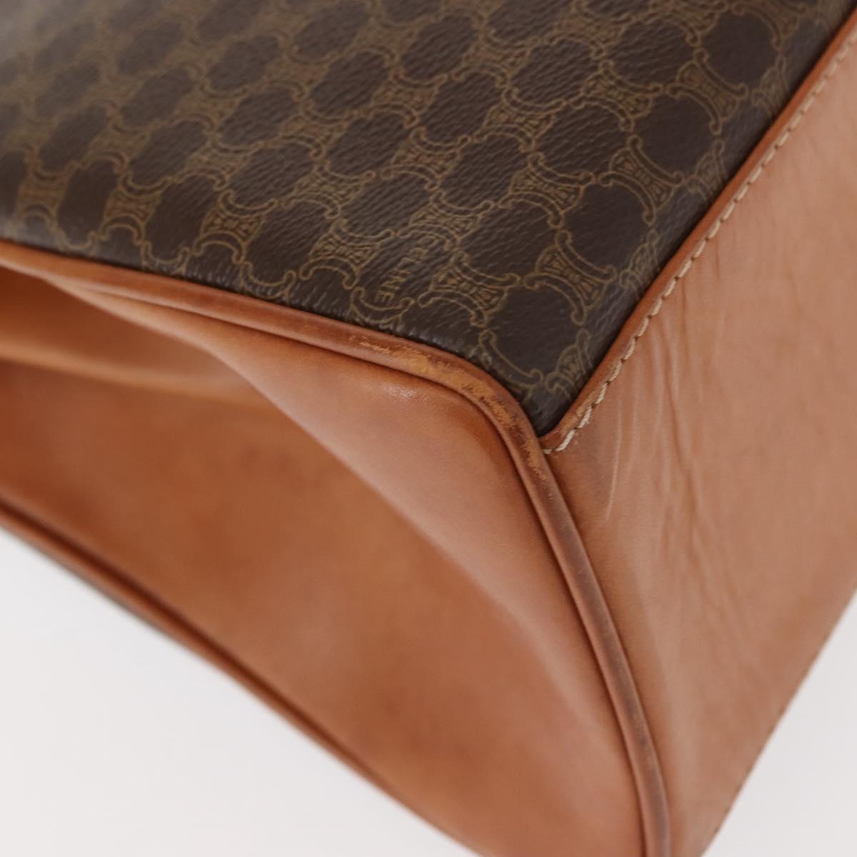 CELINE Macadam Canvas Hand Bag PVC Leather Brown Gold Auth ep11633