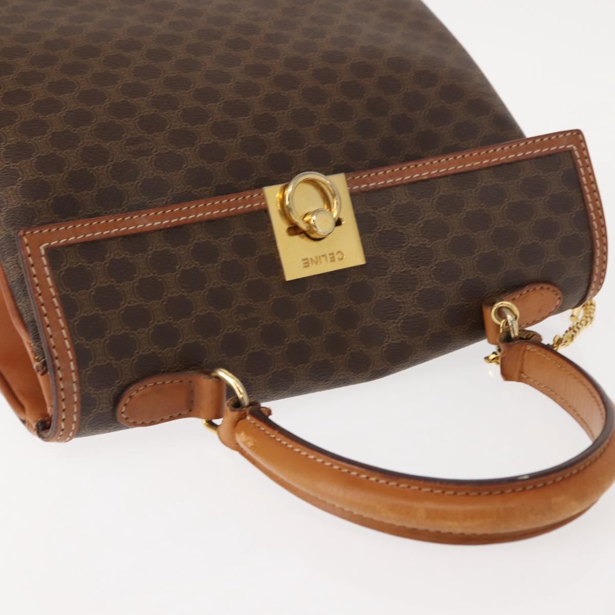 CELINE Macadam Canvas Hand Bag PVC Leather Brown Gold Auth ep11633