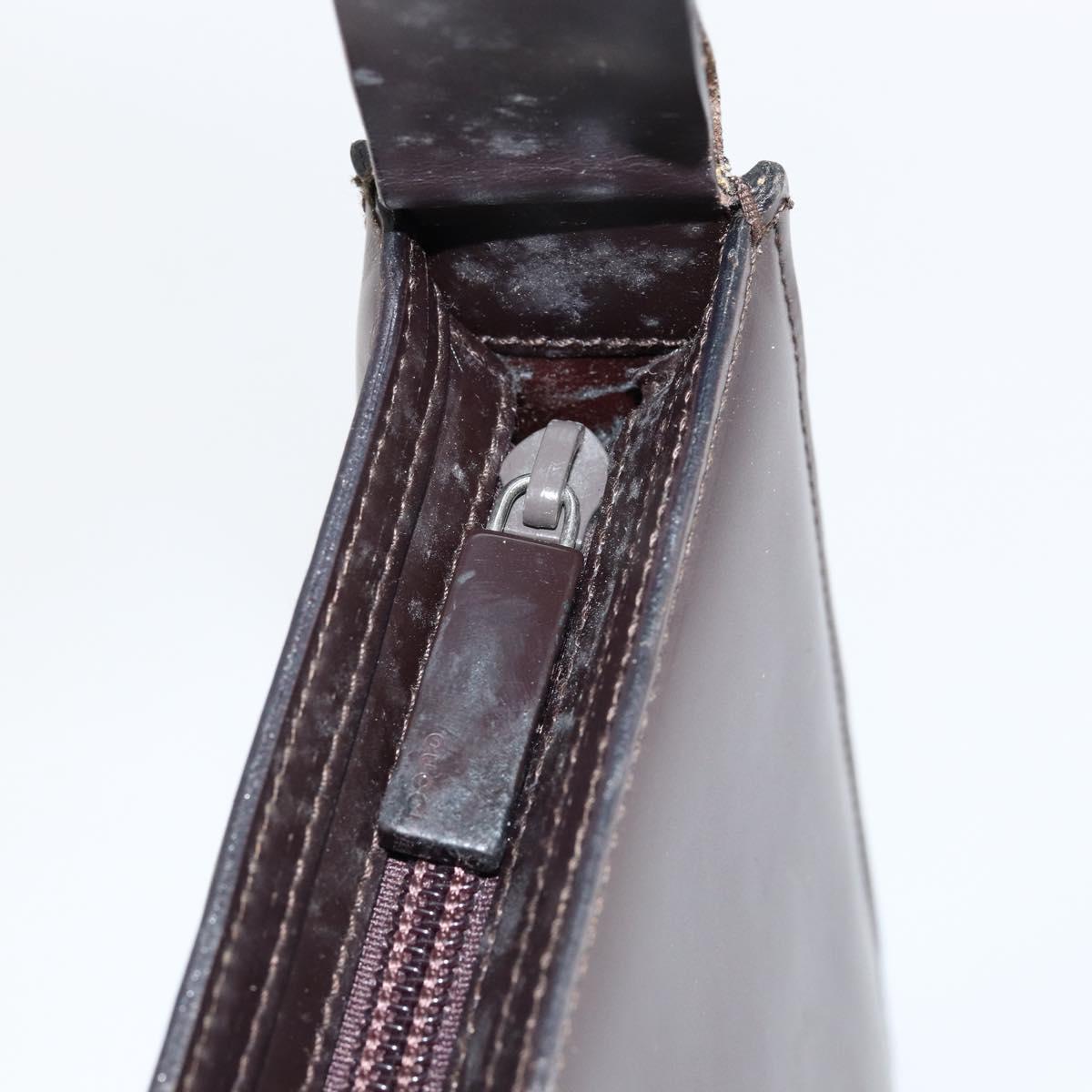 GUCCI Shoulder Bag Leather Brown Silver Auth ep11636