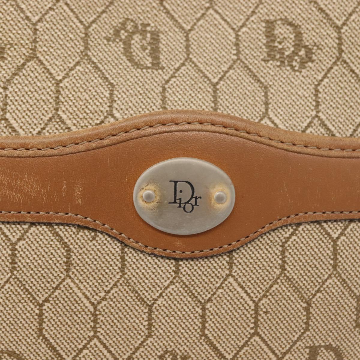 Christian Dior Honeycomb Canvas Chain Shoulder Bag PVC Beige Gold Auth ep11637
