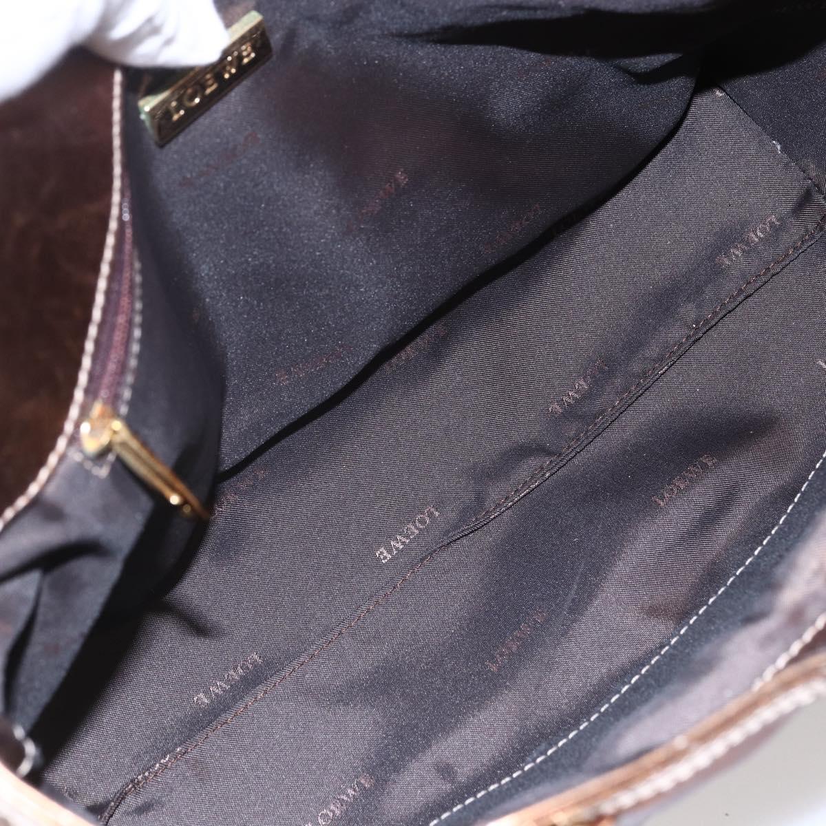 LOEWE Anagram Americana 28 Hand Bag Leather Bronze Gold Auth ep11653