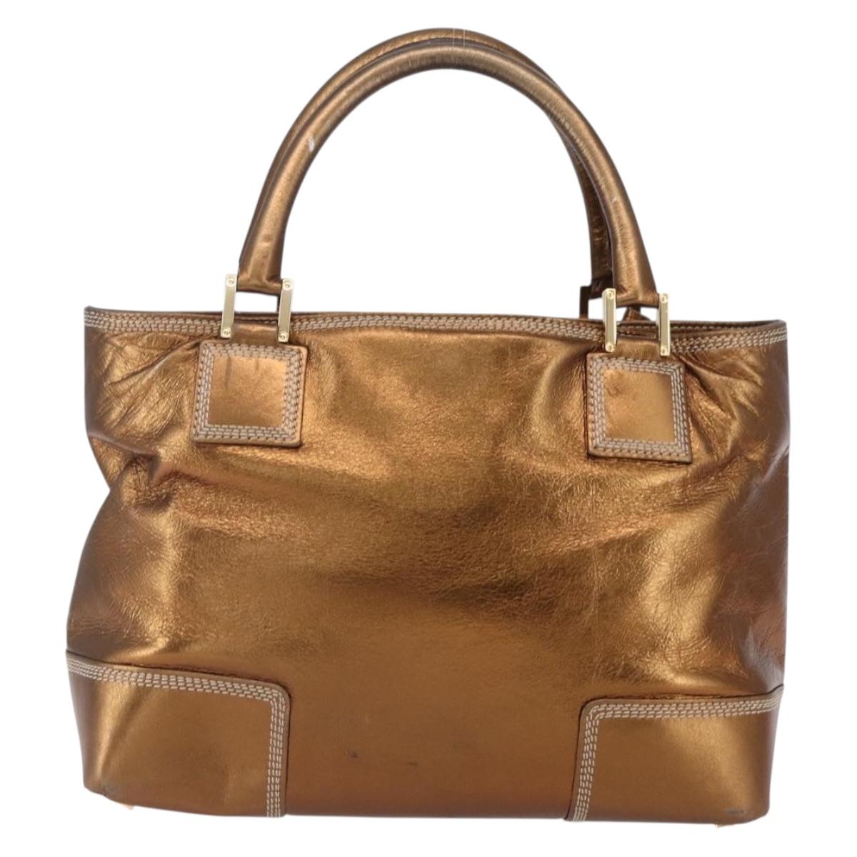 LOEWE Anagram Americana 28 Hand Bag Leather Bronze Gold Auth ep11653