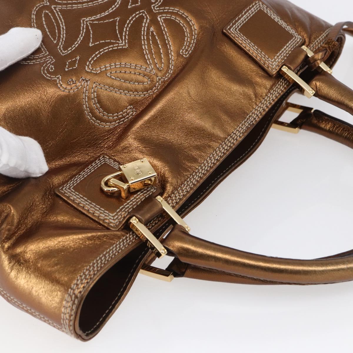 LOEWE Anagram Americana 28 Hand Bag Leather Bronze Gold Auth ep11653