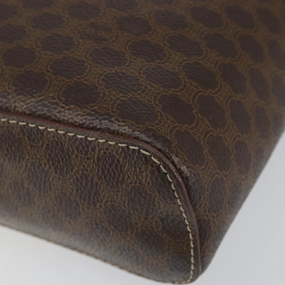 CELINE Macadam Canvas Vanity Pouch PVC Leather Brown Gold Auth ep11672