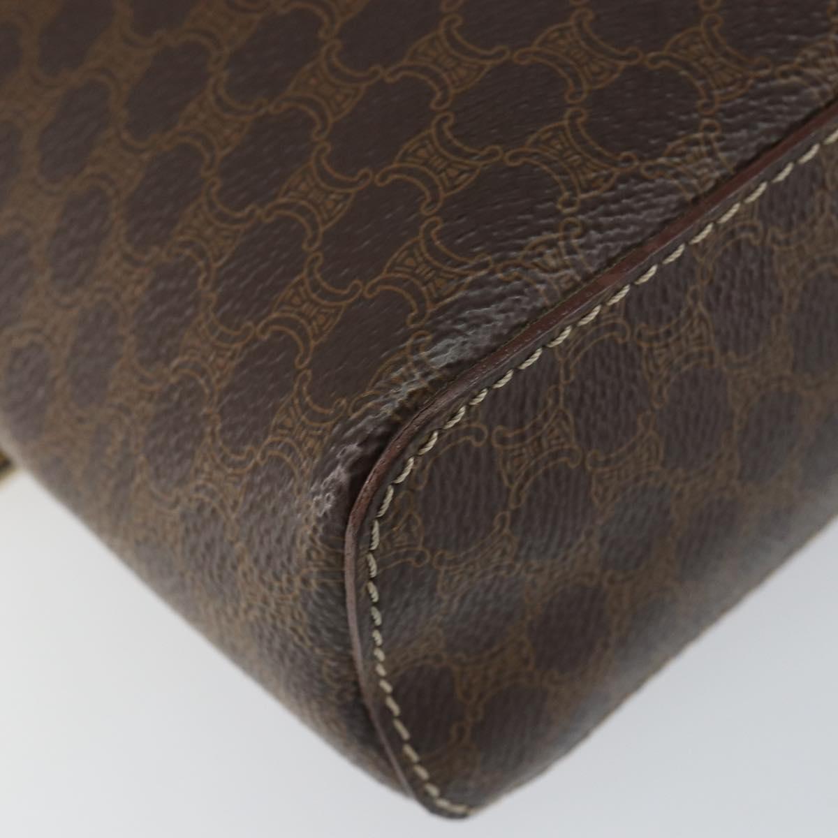 CELINE Macadam Canvas Vanity Pouch PVC Leather Brown Gold Auth ep11672
