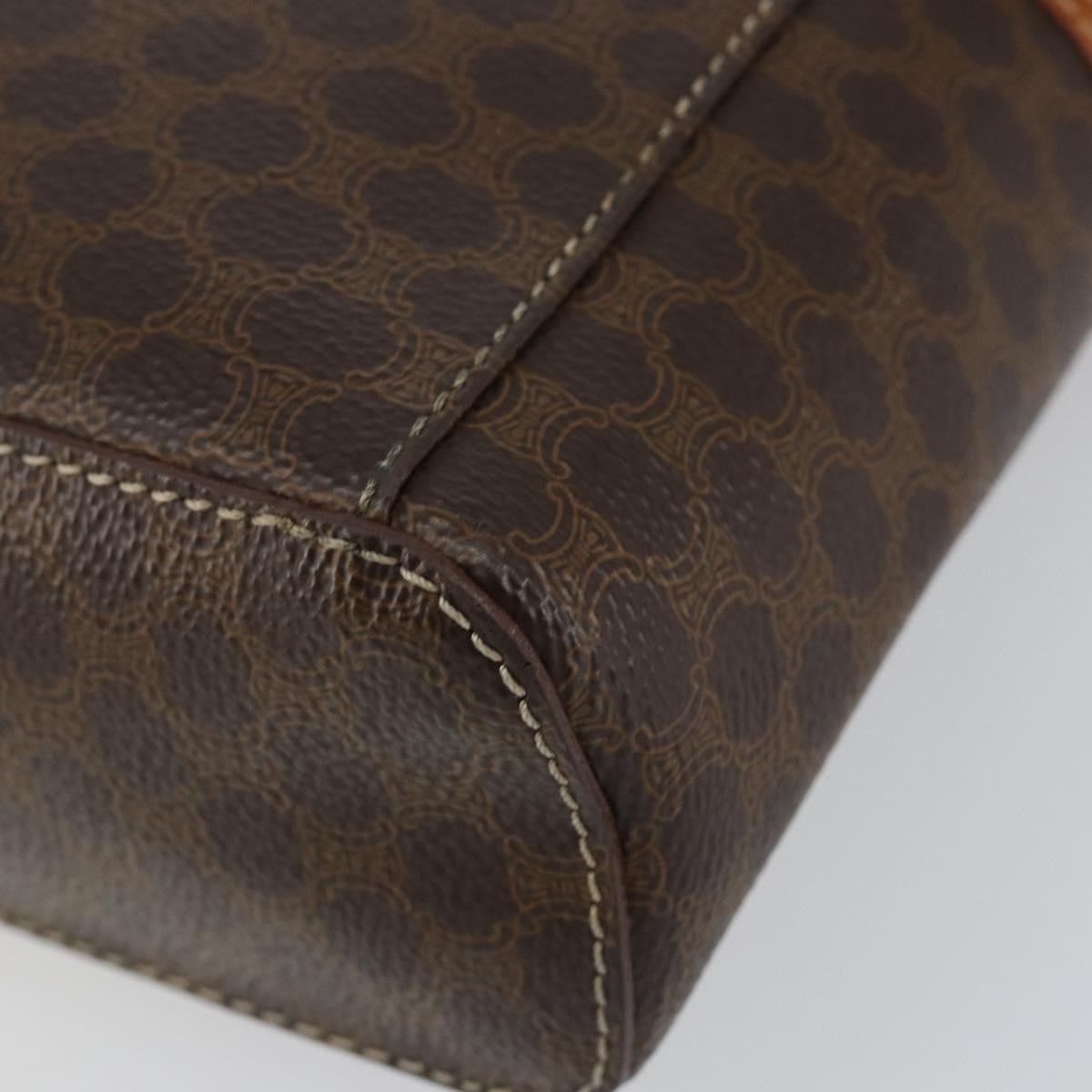 CELINE Macadam Canvas Vanity Pouch PVC Leather Brown Gold Auth ep11672