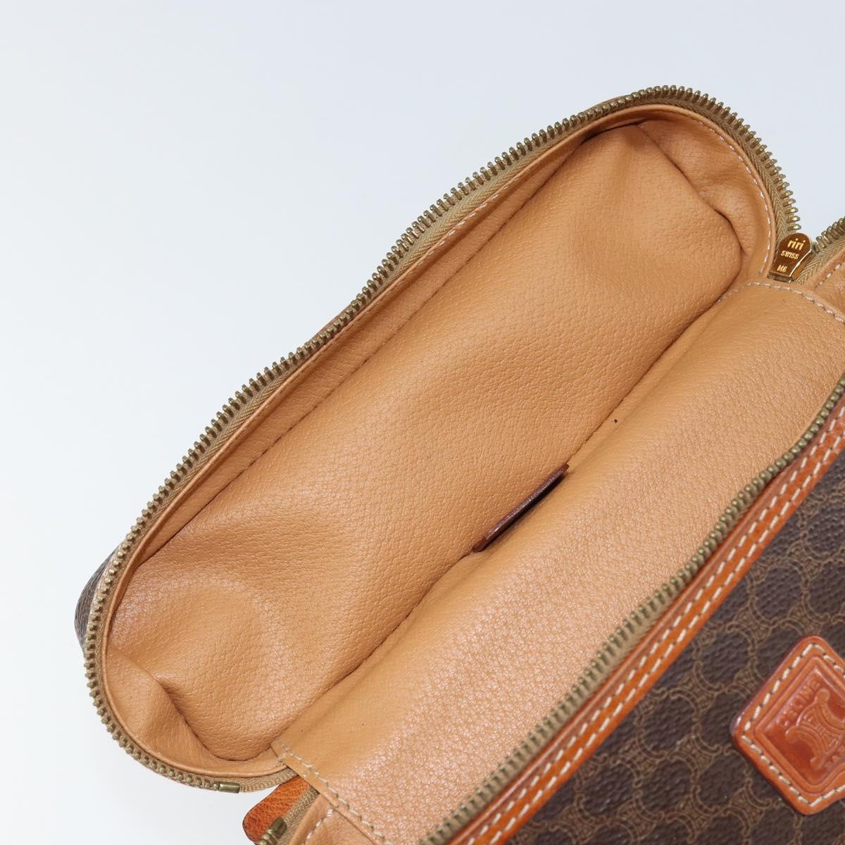CELINE Macadam Canvas Vanity Pouch PVC Leather Brown Gold Auth ep11672