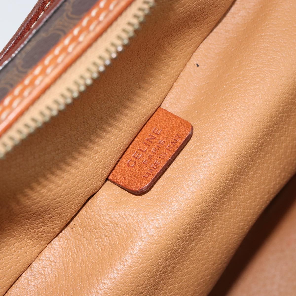 CELINE Macadam Canvas Vanity Pouch PVC Leather Brown Gold Auth ep11672