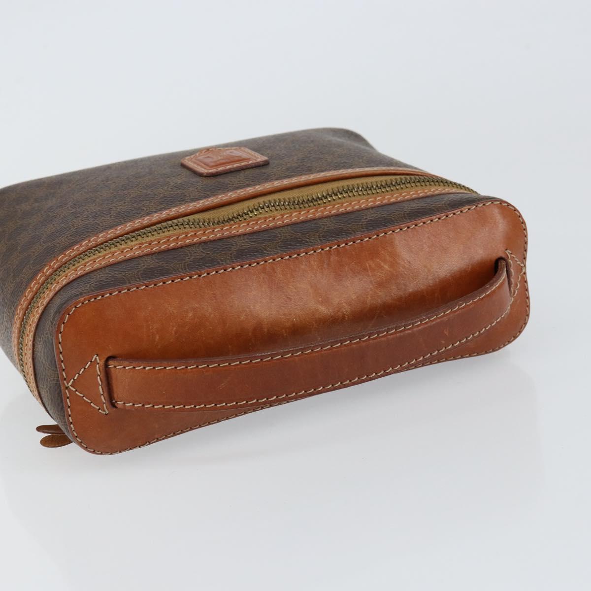 CELINE Macadam Canvas Vanity Pouch PVC Leather Brown Gold Auth ep11672