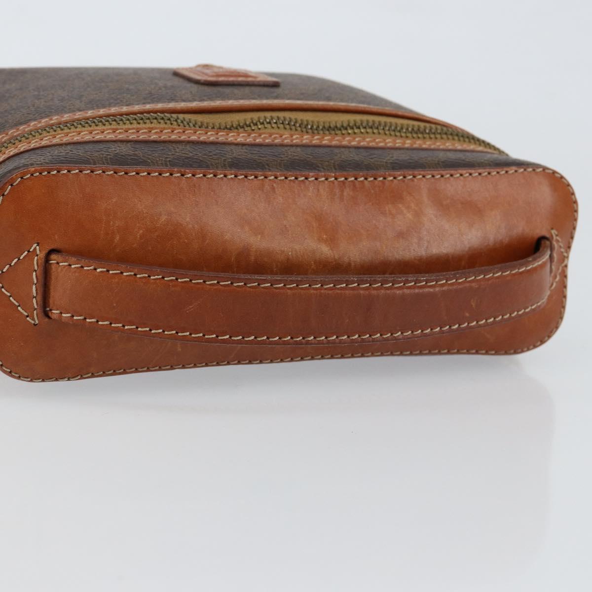 CELINE Macadam Canvas Vanity Pouch PVC Leather Brown Gold Auth ep11672