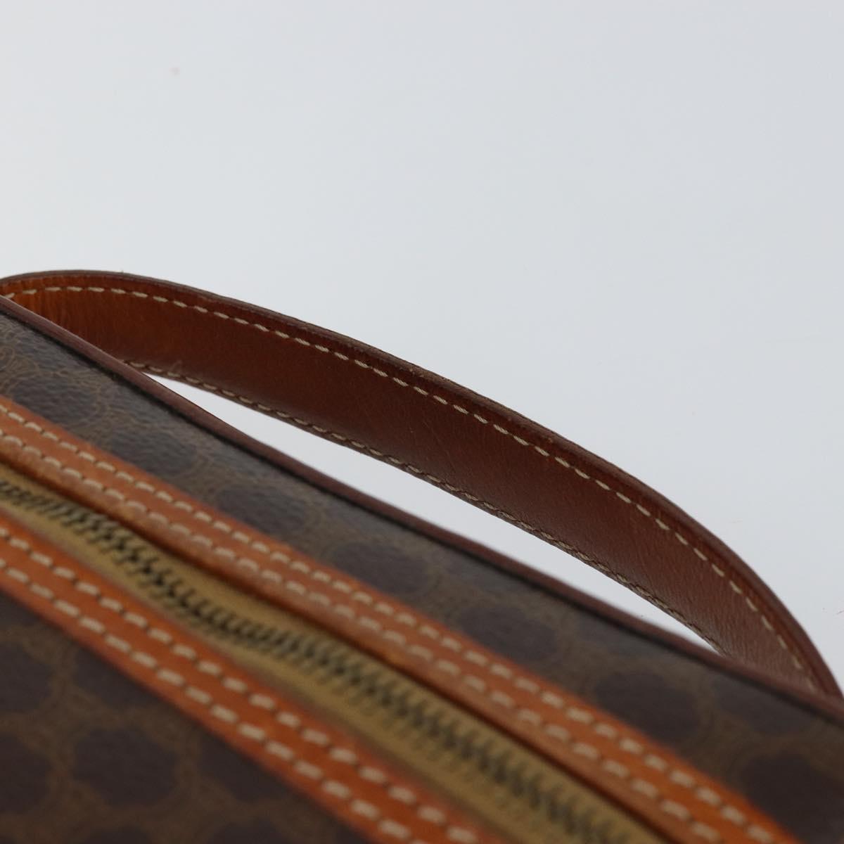 CELINE Macadam Canvas Vanity Pouch PVC Leather Brown Gold Auth ep11672