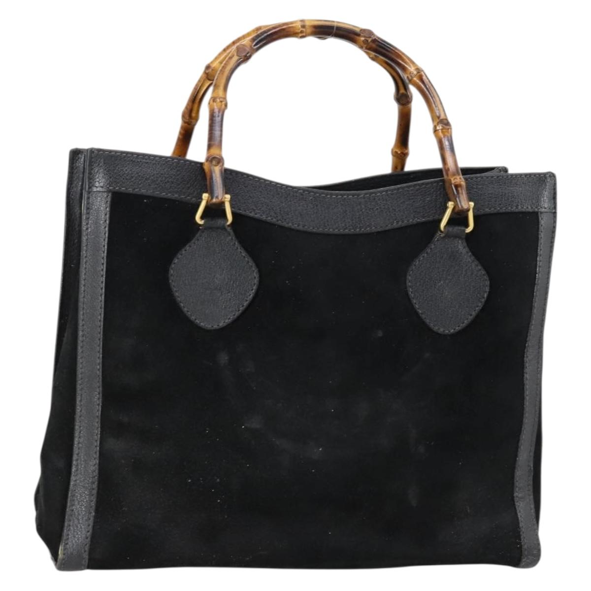 GUCCI Bamboo Hand Bag Suede Leather Black Gold 002 2853 0260 0 Auth ep11688