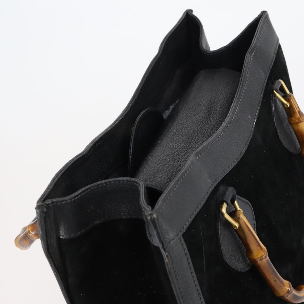 GUCCI Bamboo Hand Bag Suede Leather Black Gold 002 2853 0260 0 Auth ep11688