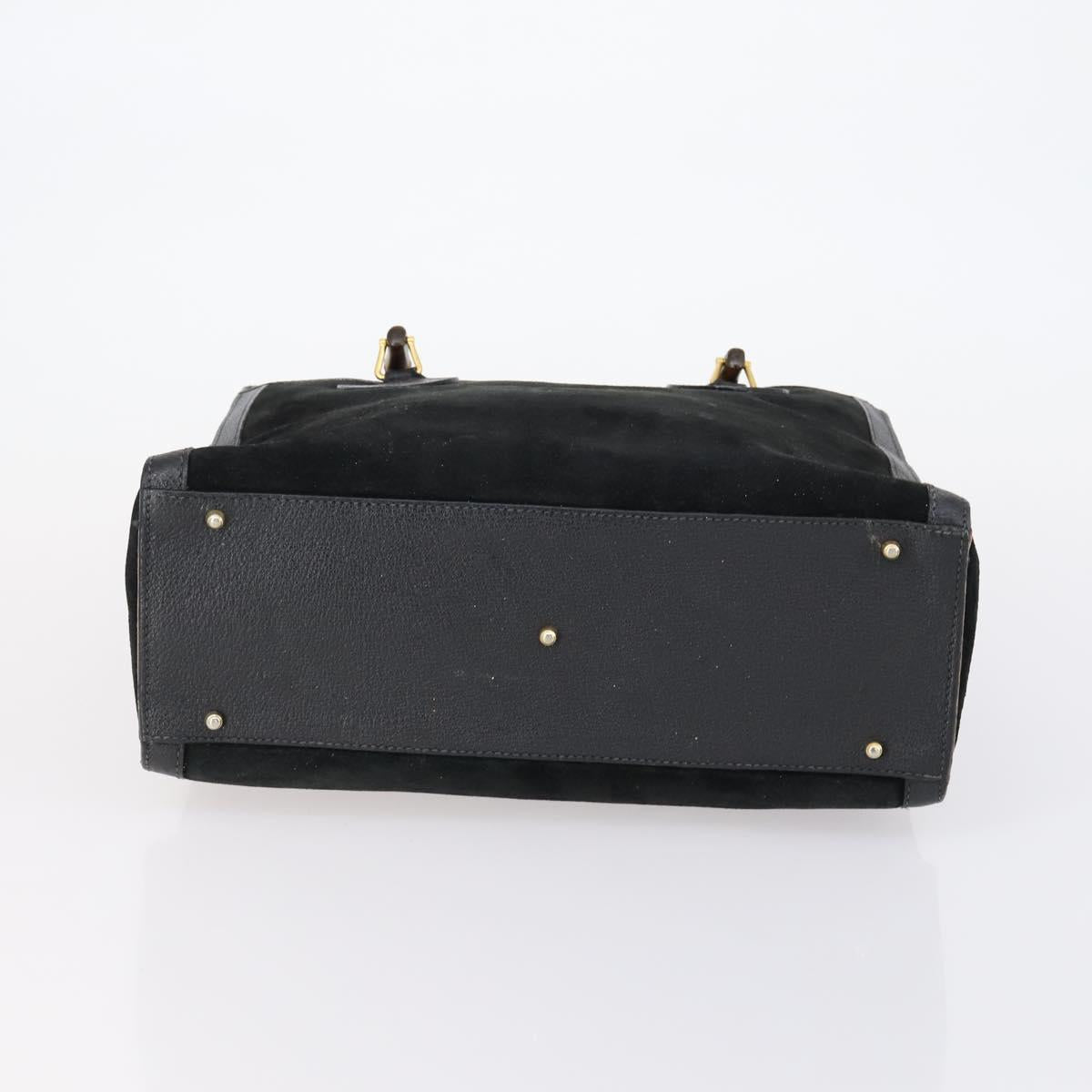 GUCCI Bamboo Hand Bag Suede Leather Black Gold 002 2853 0260 0 Auth ep11688
