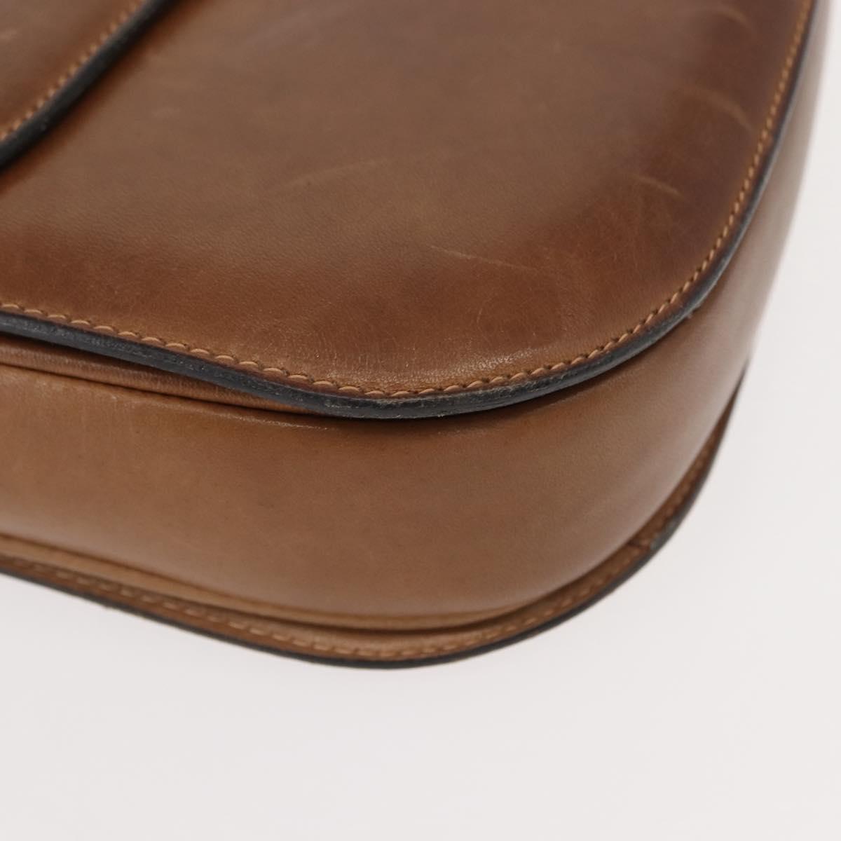 GUCCI Shoulder Bag Leather Brown gold Auth ep11690