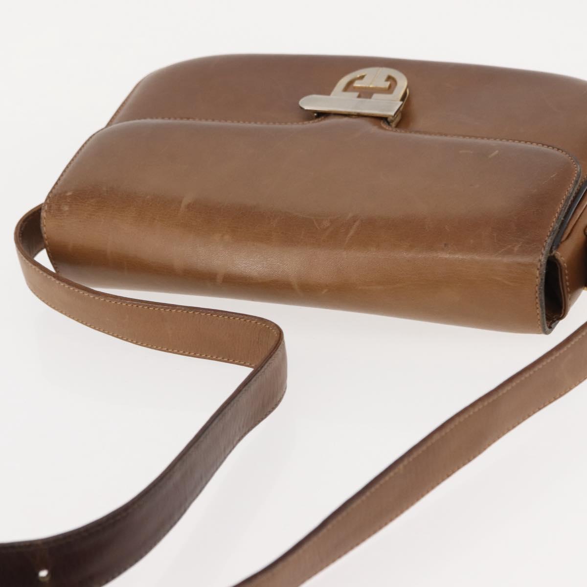 GUCCI Shoulder Bag Leather Brown gold Auth ep11690