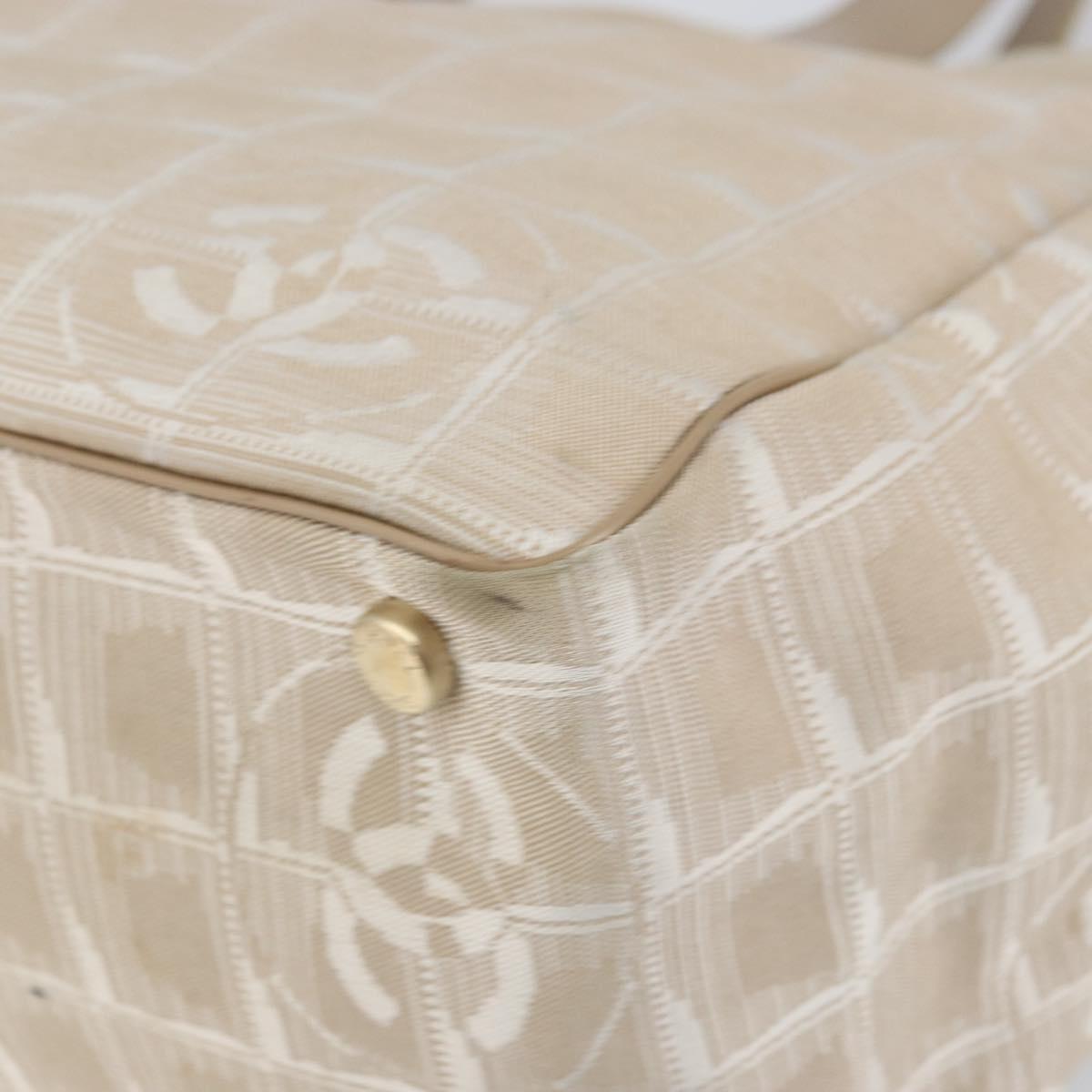 CHANEL New Travel Line Tote Bag Nylon Beige Gold CC Auth ep11691