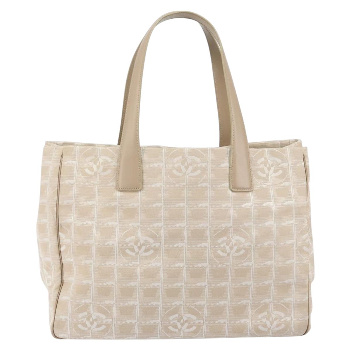 CHANEL New Travel Line Tote Bag Nylon Beige Gold CC Auth ep11691